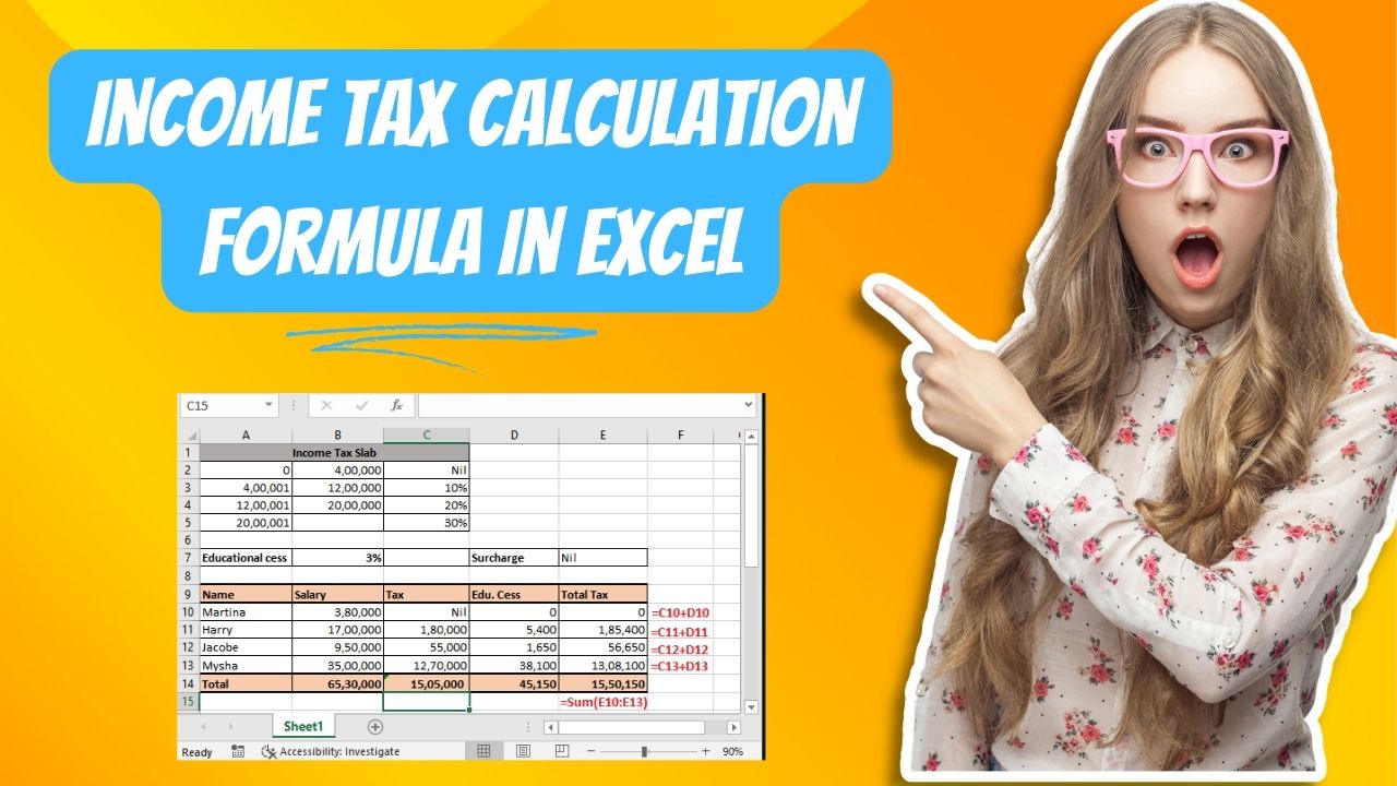 Income Tax Calculation Formula in Excel